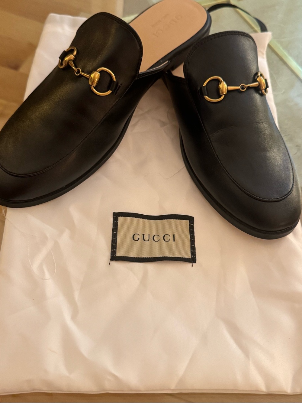 Gucci Black Leather Horsebit Slingback Loafers with Gold Hardware